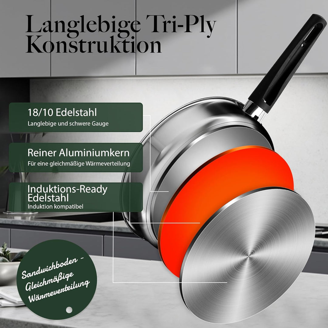 Topfset 6-Teilig Kochtopfset Induktion Töpfe Kochtopf Pfannenset Edelstahl Cookware Set Mit Deckel V