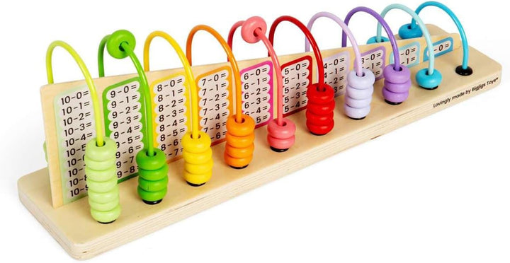 Bigjigs Toys Rainbow Counting Abacus (56 Piece) - Learn Addition & Subtraction, Wooden Numbers & Mat