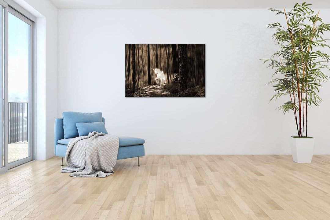 deyoli Einhorn im Elfenwald Format: 80x60 Effekt: Sepia als Leinwandbild, Motiv fertig gerahmt auf E