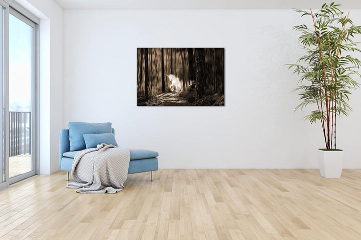deyoli Einhorn im Elfenwald Format: 80x60 Effekt: Sepia als Leinwandbild, Motiv fertig gerahmt auf E