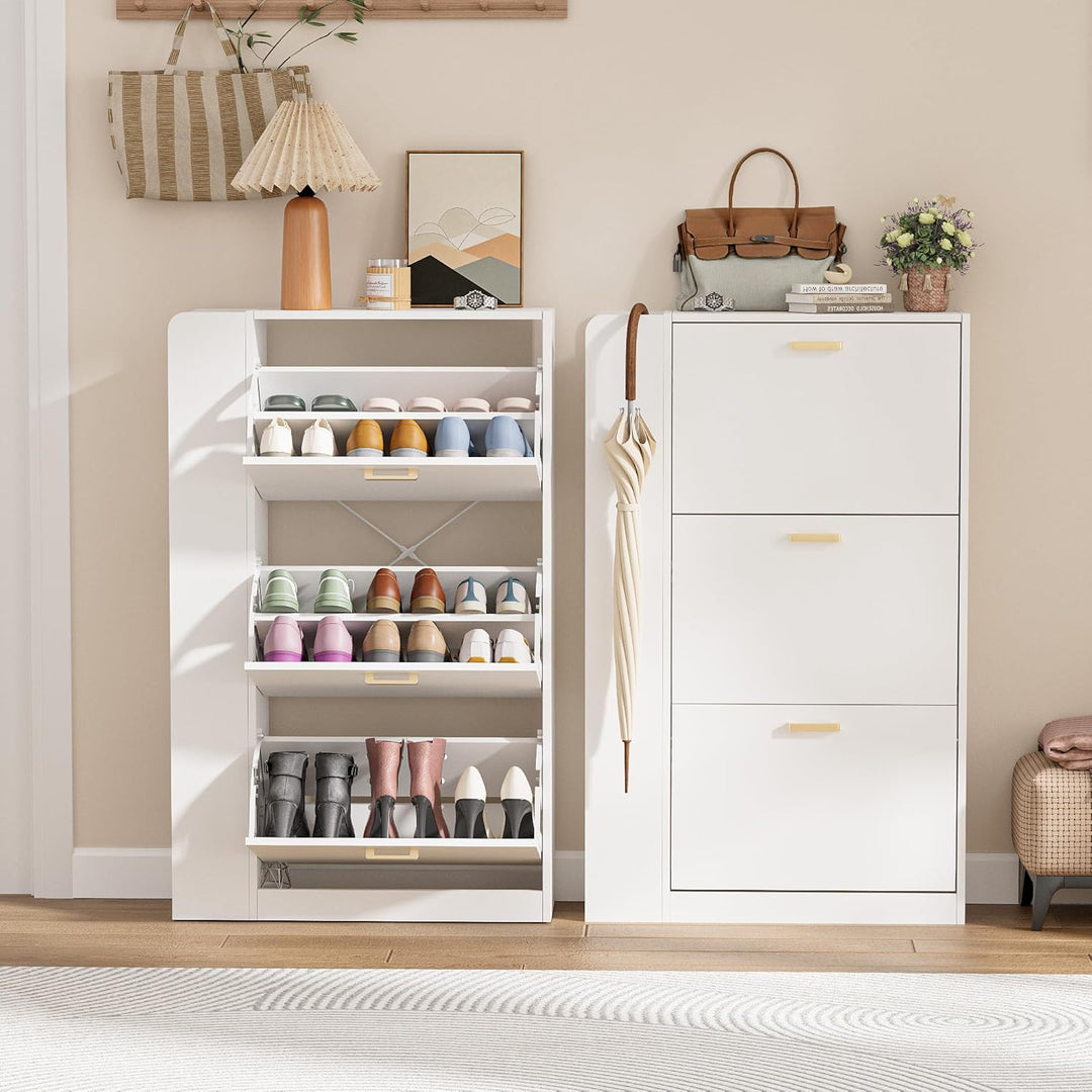 Schuhschrank mit 3 Klappen Schmal Schuhschrank mit 3 Flip-Schuhregal und 3 Ablagefächer platzsparend