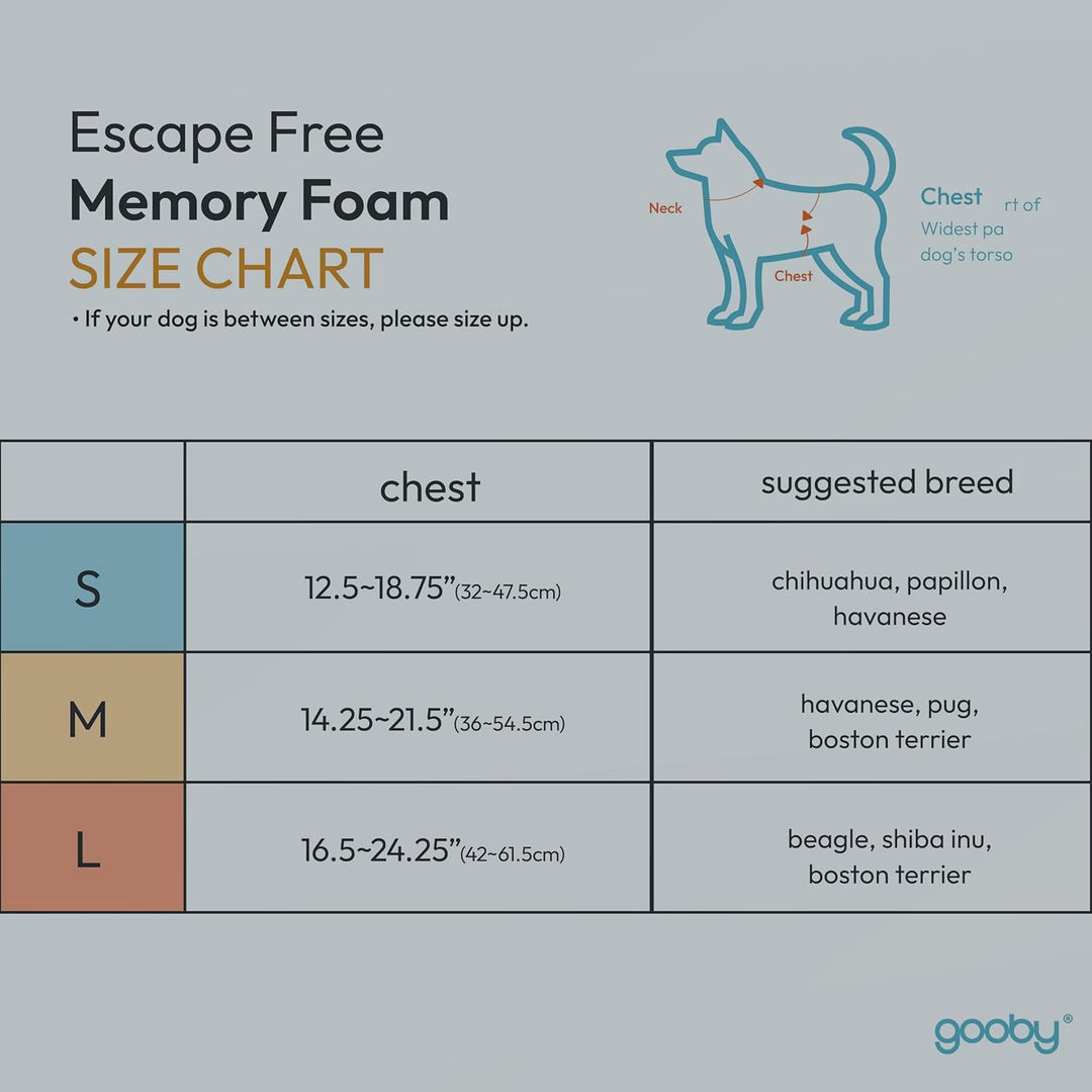 Gooby Escape Free Hundegeschirr aus Memory-Schaum, Grösse M (38,1–52,1 cm), Blau blau Medium Chest (