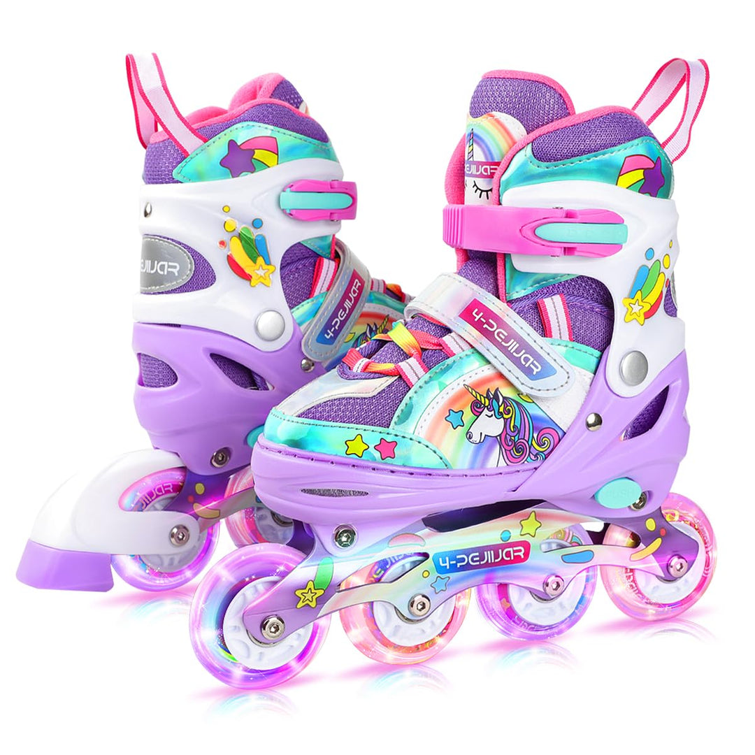 Einhorn Inliner für Mädchen Kinder Grössen Verstellbar Regenbogen Inline Skates für Anfänger Teenage