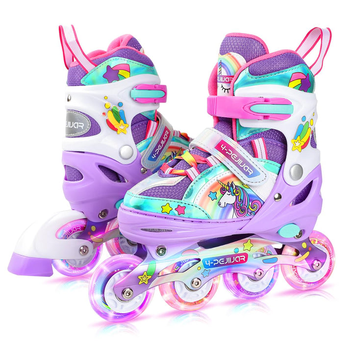 Einhorn Inliner für Mädchen Kinder Grössen Verstellbar Regenbogen Inline Skates für Anfänger Teenage