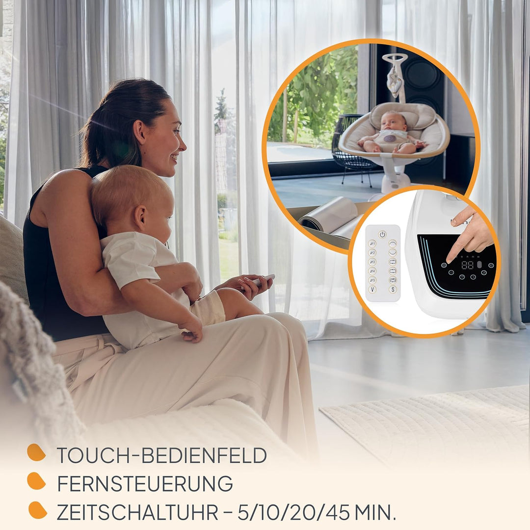 Lionelo OLIVIA Elektrische Babywippe bis zu 9 kg Neigungsverstellung, natürliches Schaukeln, 4 Gesch