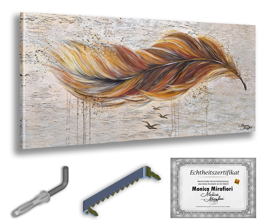 Monica Mirafiori I 100% HANDGEMALT I Gemälde Brown Feather I 100x50cm | Gemälde Handgemalt | Acrylge