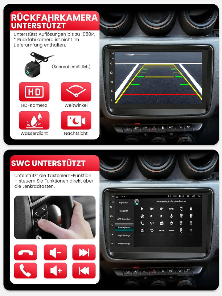 Doppel DIN Autoradio mit Bildschirm für Dacia Logan Duster, Renault Captur, Wireless CarPlay & Andro