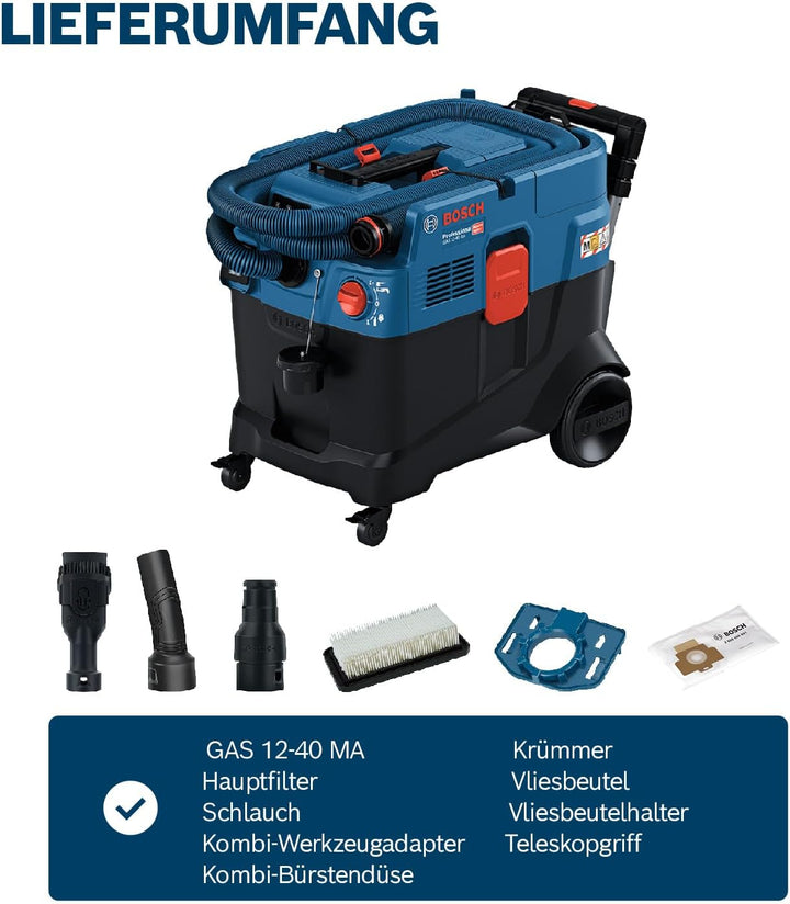 Bosch Professional Allessauger GAS 12-40 MA (1200 W, automatische Filterreinigung (AFC), inkl. Haupt