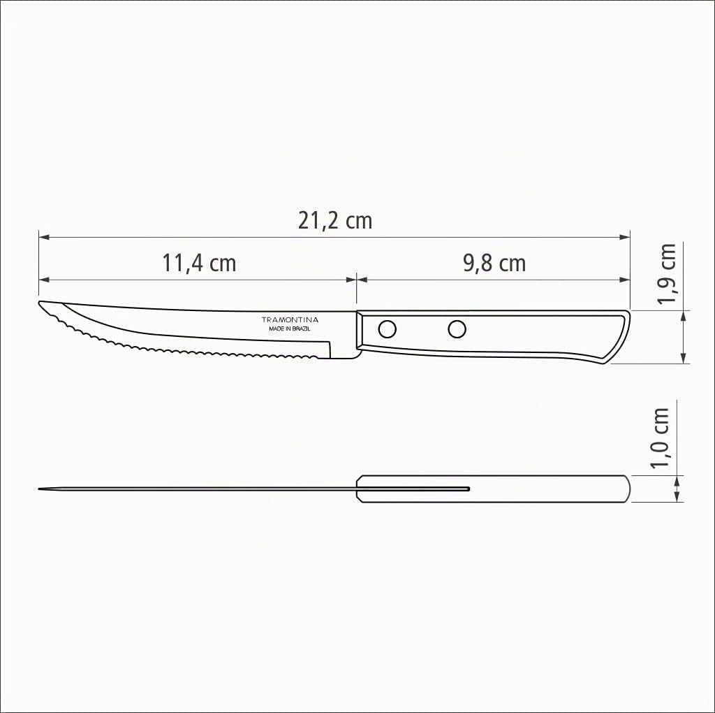 Tramontina Steakmesser Pizzamesser, Set 6-teilig, mit 6 Steakmessern aus Edelstahl, Echtholzgriff br