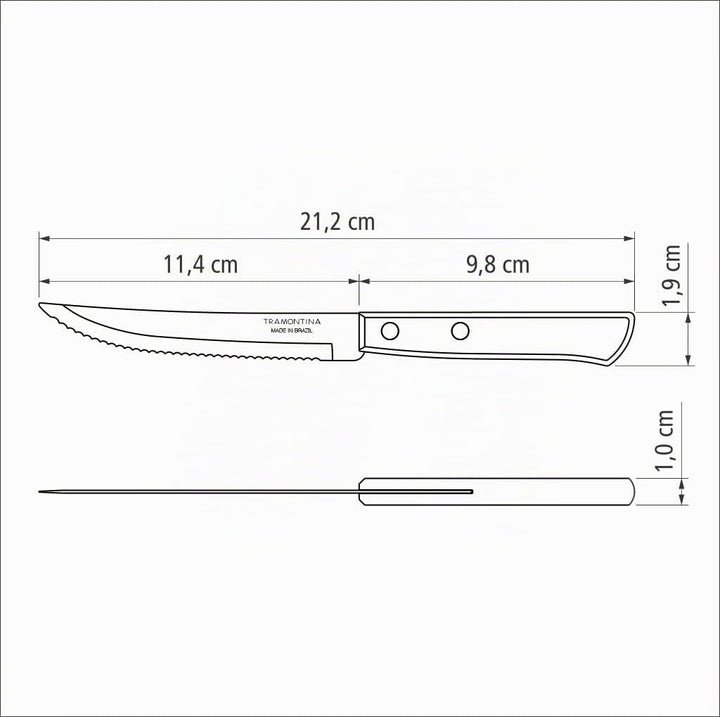 Tramontina Steakmesser Pizzamesser, Set 6-teilig, mit 6 Steakmessern aus Edelstahl, Echtholzgriff br