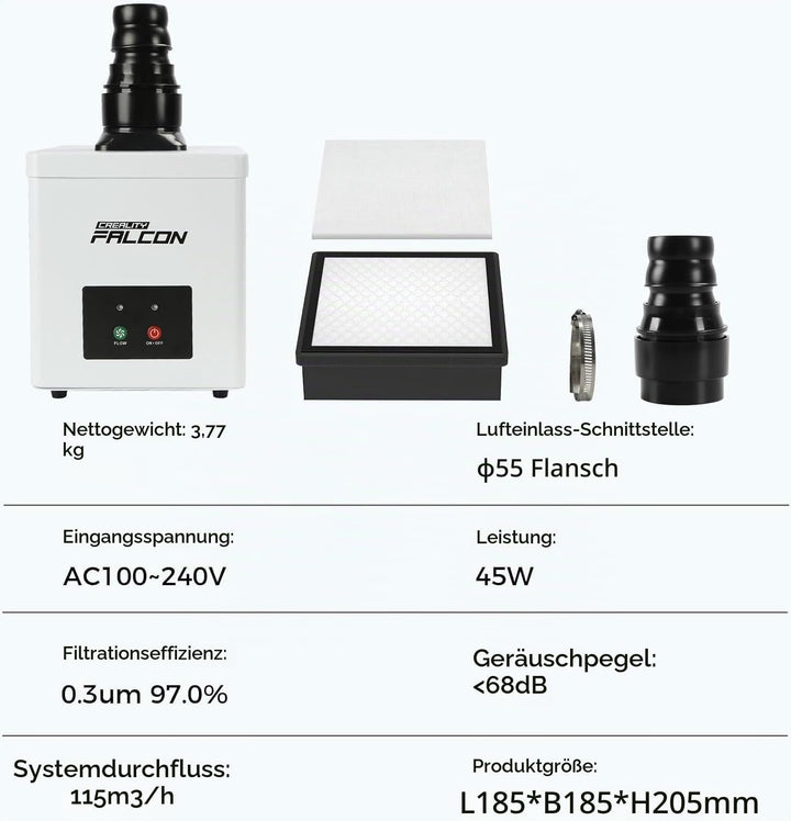 Creality Falcon YW45 Rauchreiniger, 99,97% Luftreinigung, 3-stufige Geschwindigkeiten einstellbar, g