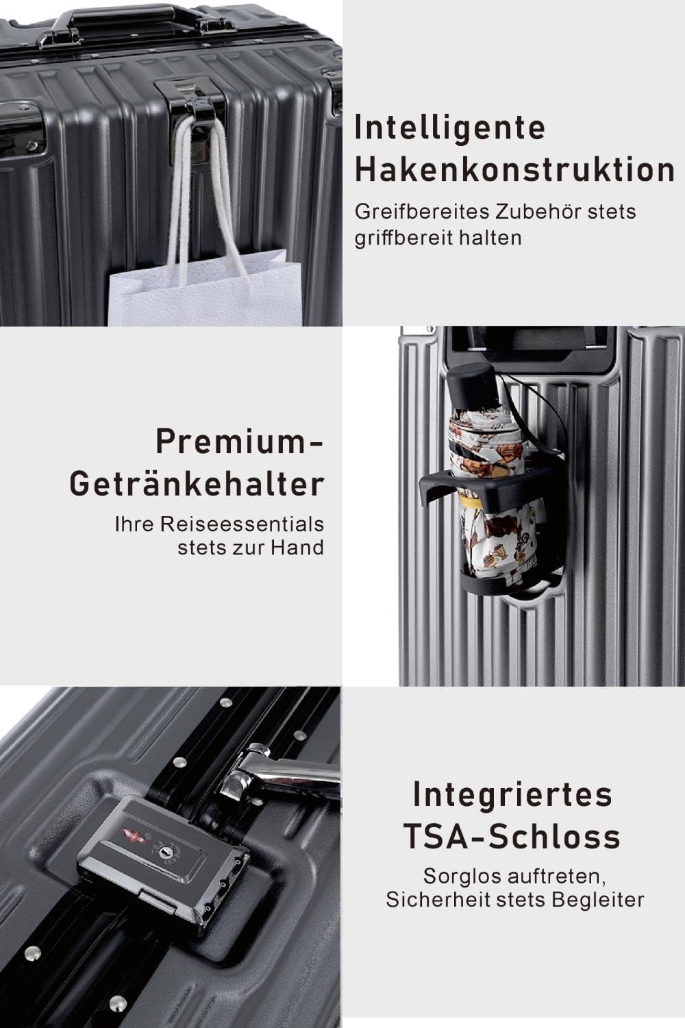 Aoliwei Mittelgrosser Koffer M 67cm - Alurahmen Hartschalenkoffer aus 100% Polycarbonat, ca. 65L - P