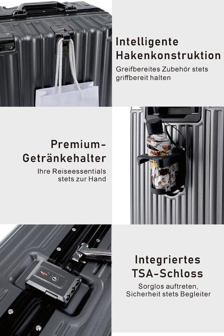 Aoliwei Mittelgrosser Koffer M 67cm - Alurahmen Hartschalenkoffer aus 100% Polycarbonat, ca. 65L - P