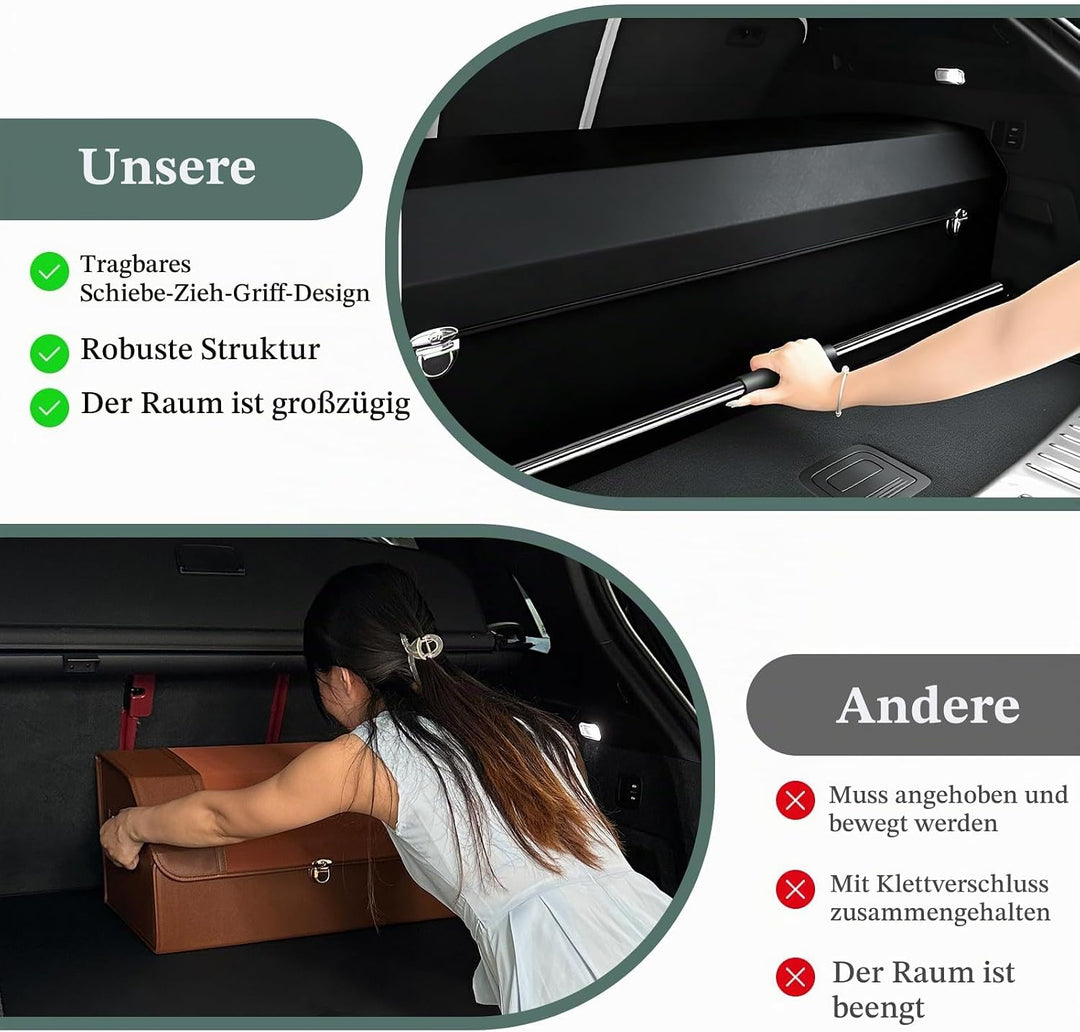 Kofferraum Organizer mit Deckel – Premium NAPPA-Leder, Tragbarer Push-Pull-Griff &amp; Stabile Universal