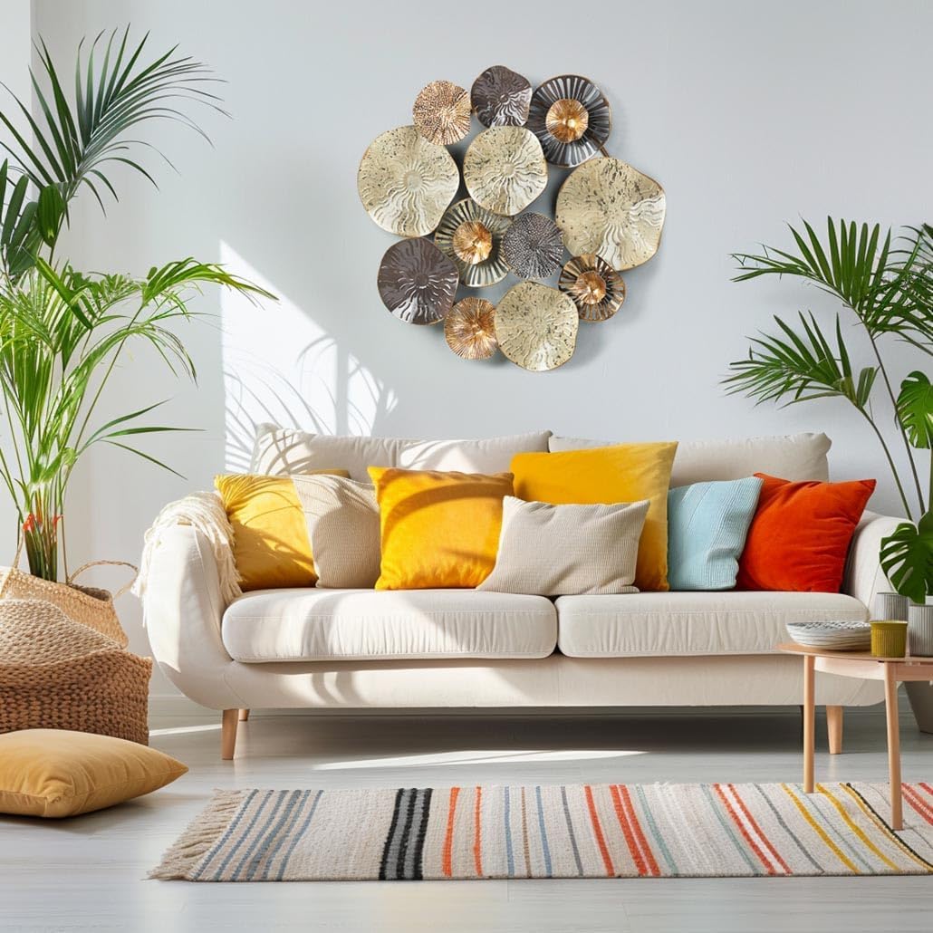 Kobolo Wandbild Wanddeko Metallbild 3D - Round - aus Metall in beige und Gold