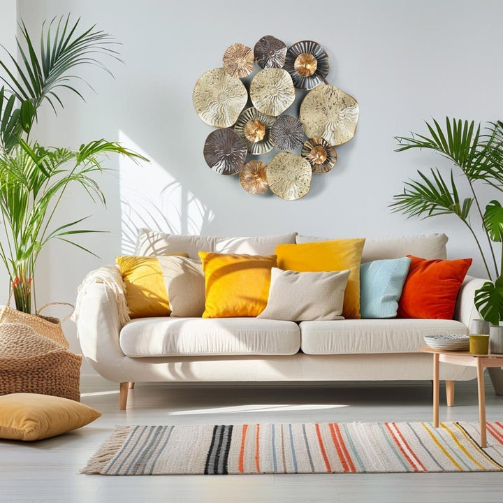 Kobolo Wandbild Wanddeko Metallbild 3D - Round - aus Metall in beige und Gold