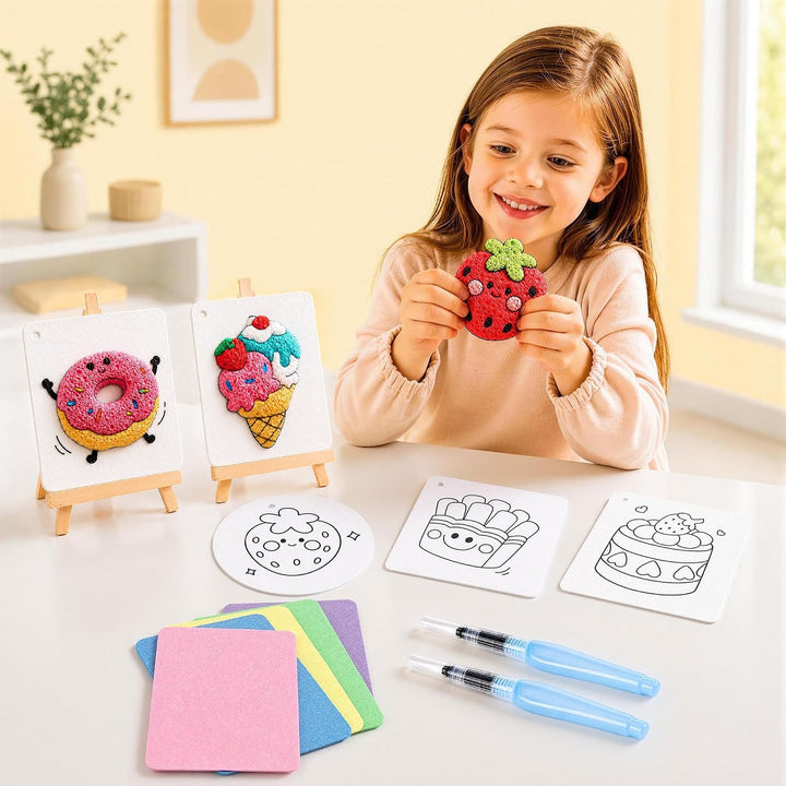 95 Pcs Magic Puffy Paint Nachfüllset – 75 Blätter 3D Schaumtextur, 3 Wasserpinsel, 10 Schlüsselanhän