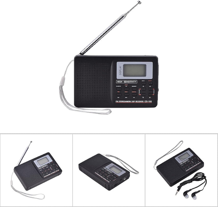 Vollfrequenz-Radioempfänger, UKW/AM/SW/LW/TV Tragbarer Empfangsfunkempfänger mit Uhr und Wecker(10K)