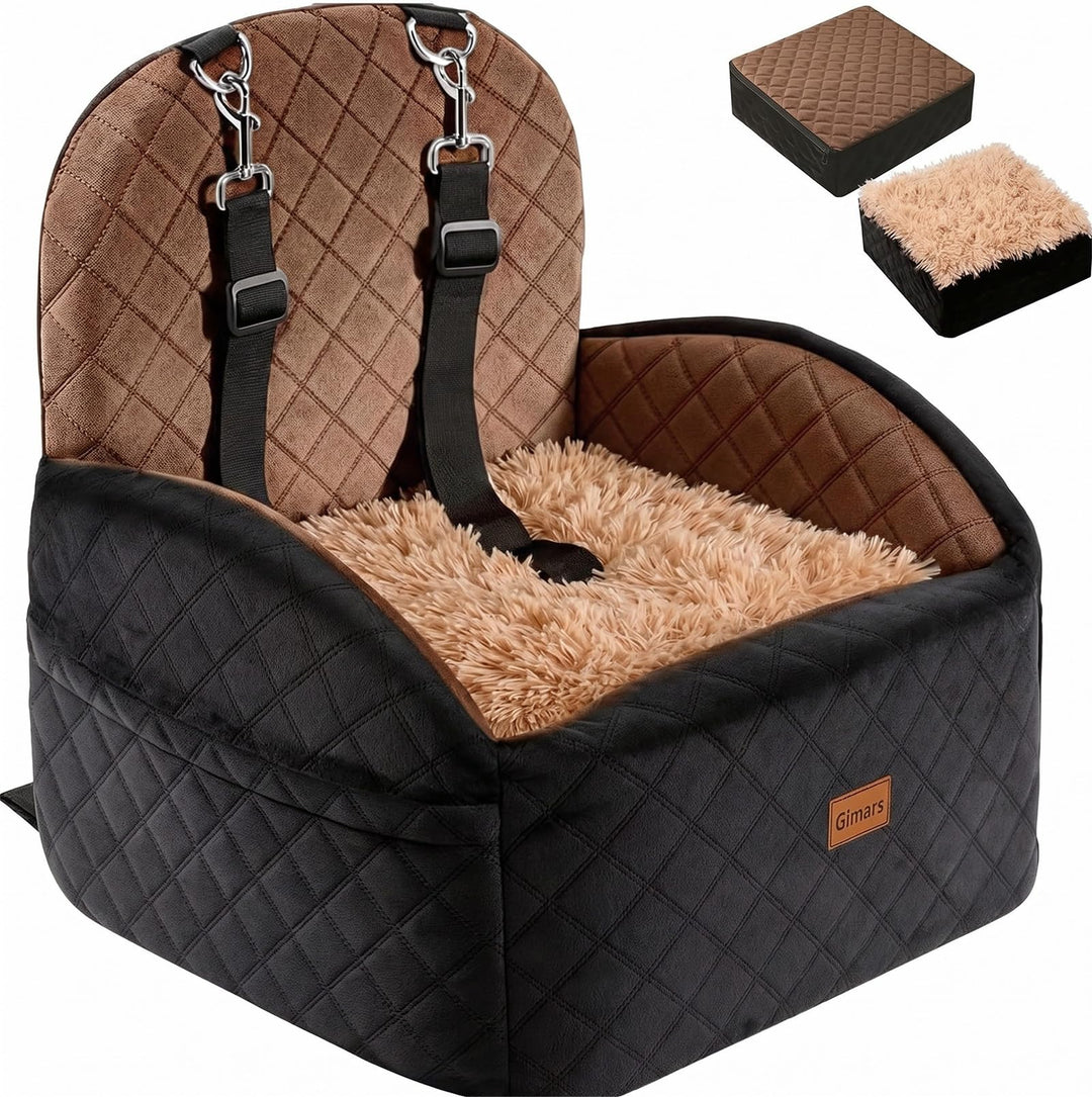 Gimars Wende-Hunde Autositz Mit Lang-/Kurzplüsch Für Kleine/Mittlere Hunde Bis 16 kg, Abnehmbar Wasc