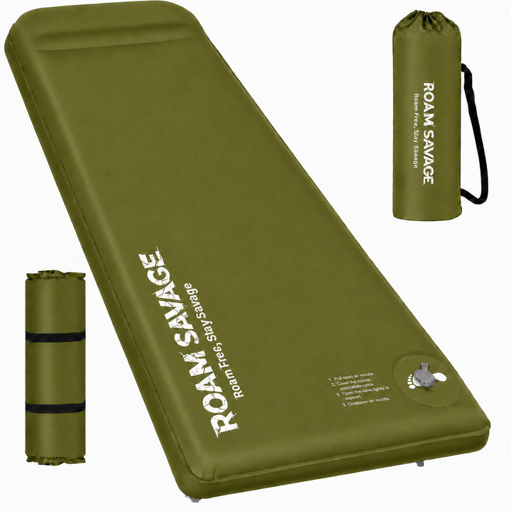 ROAM SAVAGE Selbstaufblasende Campingmatte mit integriertem Kopfkissen
