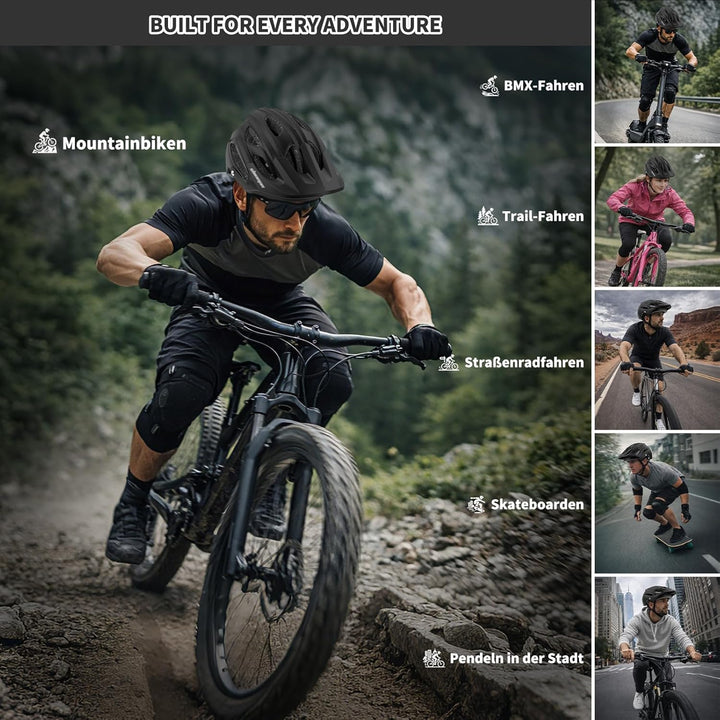 Shinmax Fahrradhelm für Herren Damen, Fahrrad Helm mit Beweglich Visier Schwarz M(54-58CM), Schwarz