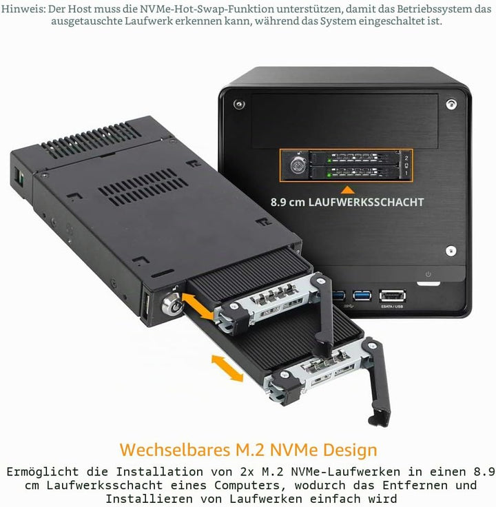 ICY DOCK 2 x M.2 NVMe PCIe 4.0 64Gbit/s SSD zu 2 x SlimSAS 4i SFF-8654 Wechselrahmen Einbaurahmen Me