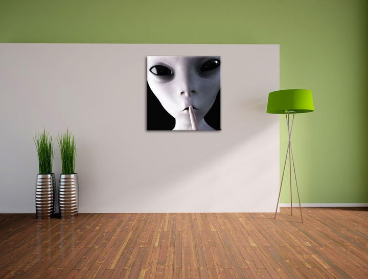 Alien - nicht reden, Format: 70x70 auf Leinwand, XXL riesige Bilder fertig gerahmt mit Keilrahmen, K