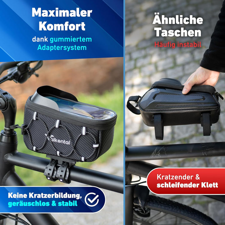 Valkental® Fahrrad Rahmentasche [Innovativer Adapter] Wasserfeste Oberrohrtasche mit Schnellspanner