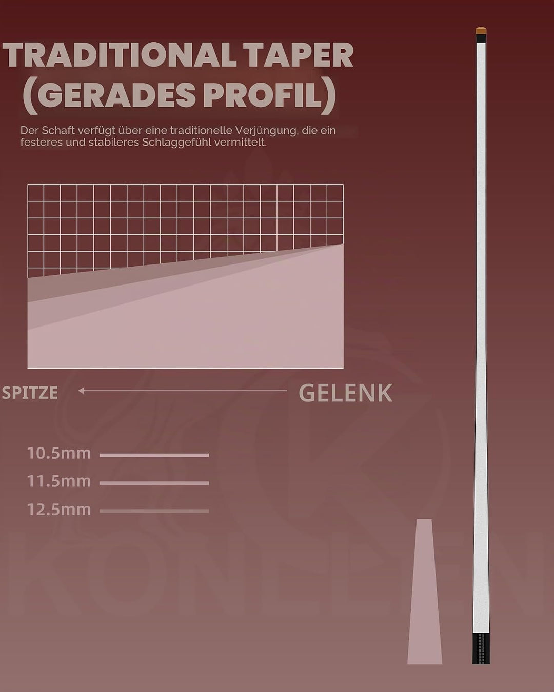 KONLLEN Billardqueue-Stick aus Karbonfaser, niedrige Ablenkung, handgefertigt, Inlay, ultraglatt, pr
