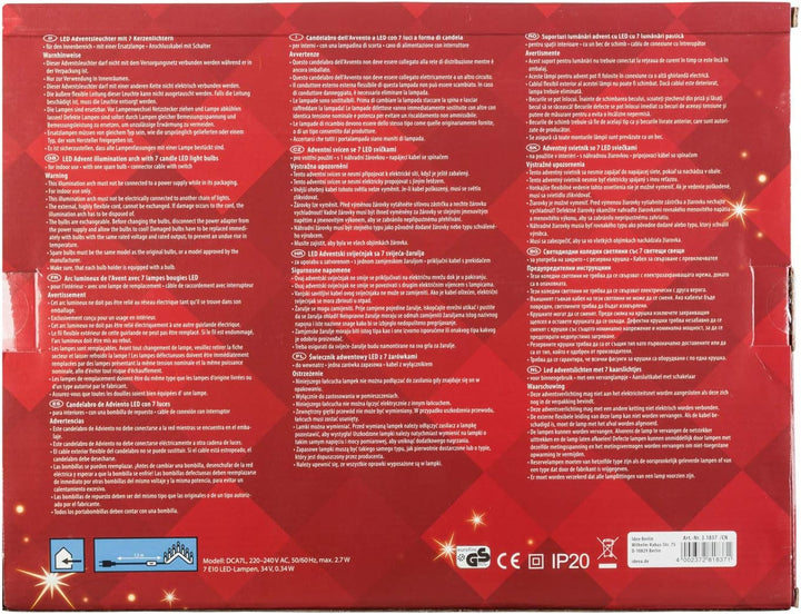 Idena 31837 - LED Adventsleuchter aus weiss lackiertem Holz mit 7 warmweissen LED Kerzenlichtern, Sc