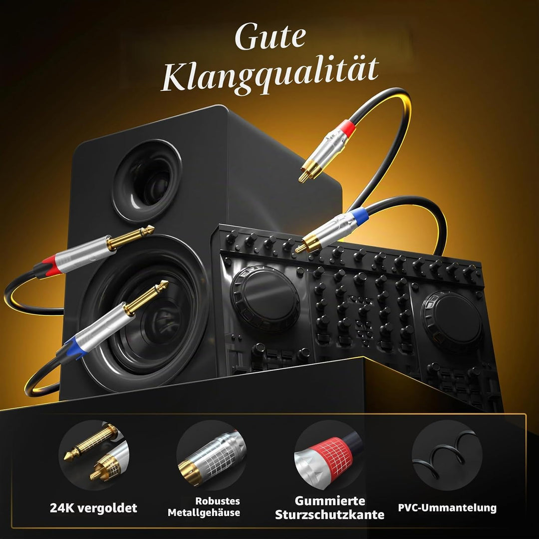 Tisino Cinch auf Klinke 6,3, 2x Cinch auf 2x Grosse Klinke Mono Audio Kabel für AV Receiver, Verstär