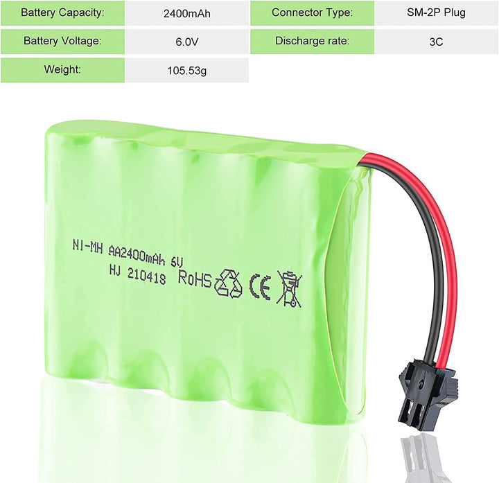 YUNIQUE DEUTSCHLAND 1 Piece NI-Mh 6V 2400mah AA wiederaufladbare Batterie akku sm 2p stecker für Spi
