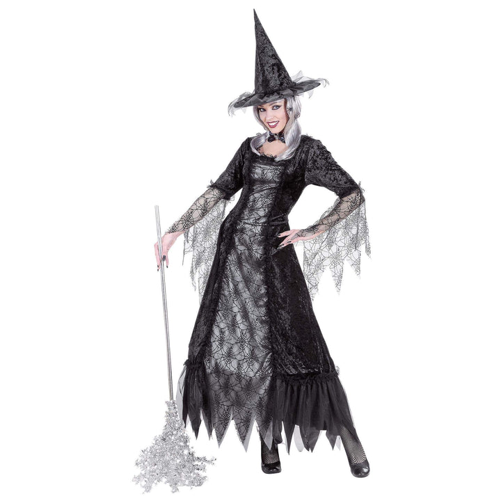 Hexen Kostüm-Set "Spinnenweben-Hexe", incl. Hexenhut in Grösse M = 38/40 zu Halloween, M