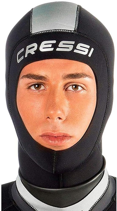 Cressi Draget Plus Hood Man 5mm - Neopren 5mm Kopfhaube mit Ausgezeichnette Passform, Schwarz/Silber