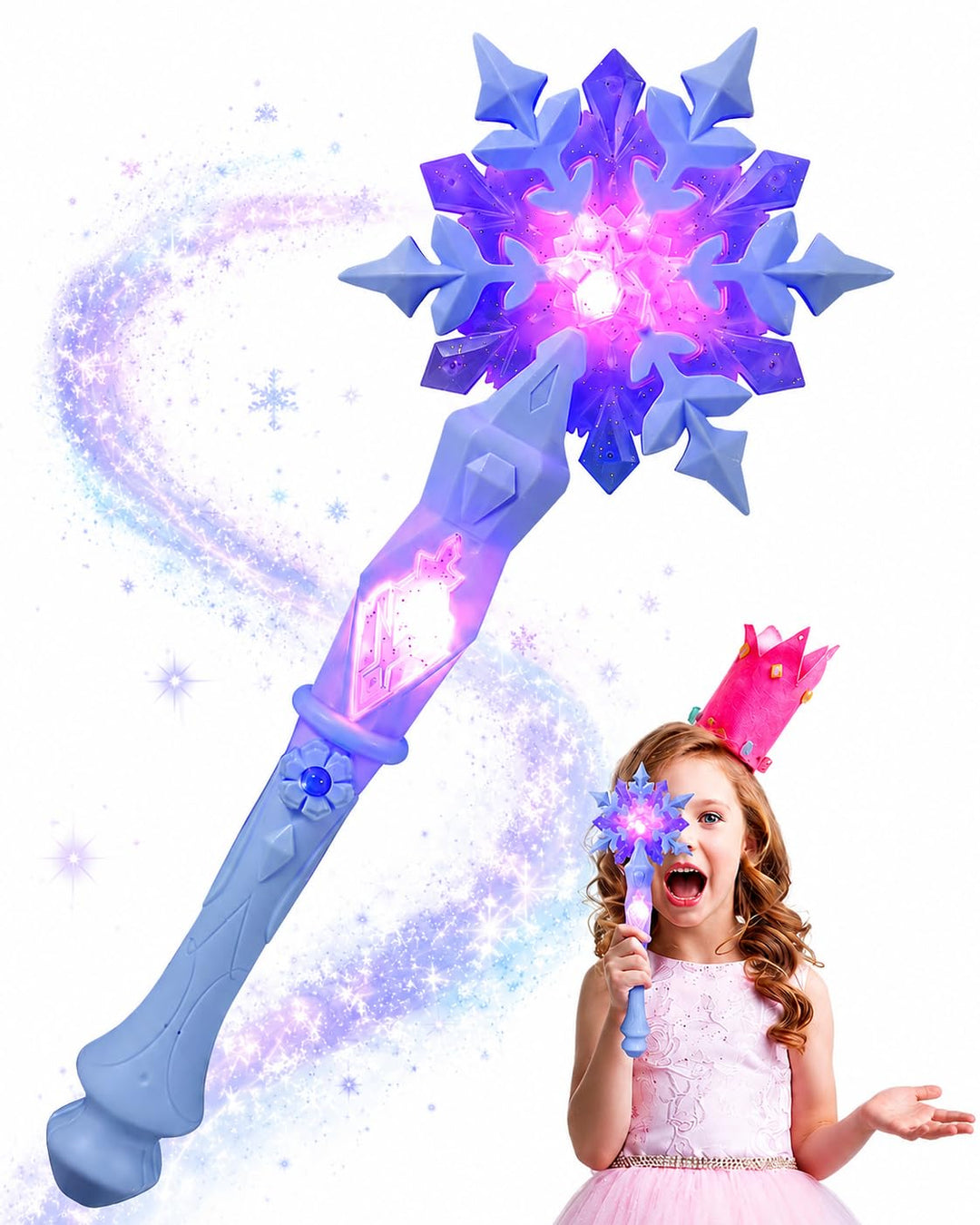 MAGICLULU Schnee Zauberstab Blitzstäbe Schneeflockenstäbe Mädchen Kleider Leuchtende Schneeflocke Le