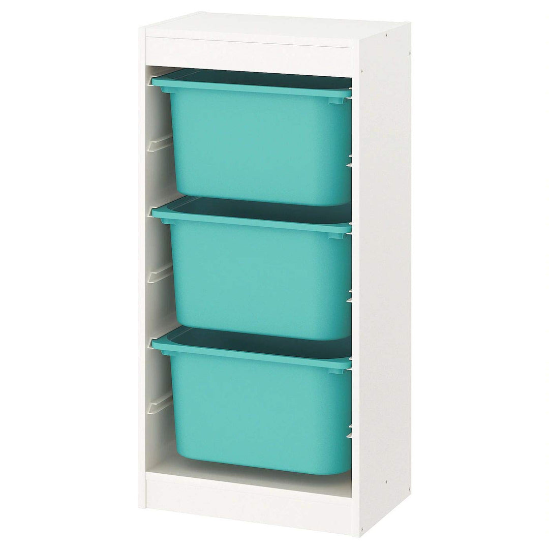 Trofast IKEA Regal, Aufbewahrung mit Boxen 46x30x94 cm Set NEU Regal weiss / 3 Boxen türkis