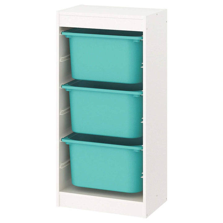 Trofast IKEA Regal, Aufbewahrung mit Boxen 46x30x94 cm Set NEU Regal weiss / 3 Boxen türkis