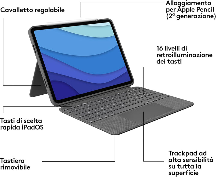 Logitech Combo Touch Tastatur Hülle für iPad Pro 11 Zoll (1., 2., 3. Januar - 2018, 2020, 2021) - Ab