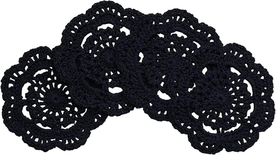 Phantomon Runde Häkeldeckchen mit Spitze, handgefertigt, 10,2 cm, 4 Stück (schwarz), Schwarz
