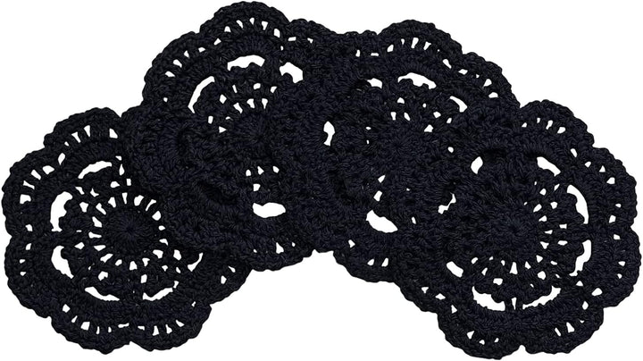 Phantomon Runde Häkeldeckchen mit Spitze, handgefertigt, 10,2 cm, 4 Stück (schwarz), Schwarz