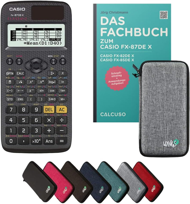 CALCUSO Standardpaket: Casio FX-87DE X technisch-wissenschaftlicher Taschenrechner + WYNGS Schutztas