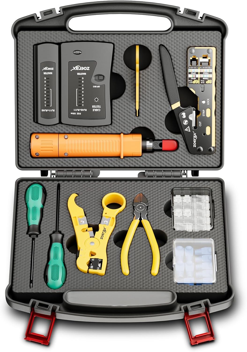 Netzwerk-Werkzeugset, ZOERAX 11 in 1 Professionelles RJ45 Crimpwerkzeug-Kit - Pass Through Crimper,