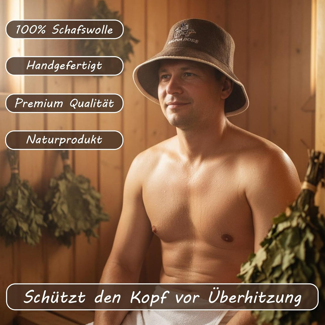Sauna Boss Saunahut Herren Perfekte Saunamütze aus 100% Filz - Sauna Hut Filzhut Sauna Mütze Herren