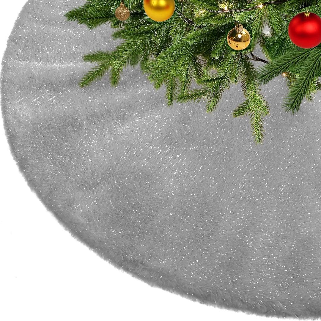 KONVINIT Weihnachtsbaumdecke Grau Plüsch Christmasbaumdecke Glitzer Kunstfell Weihnachtsbaumteppich