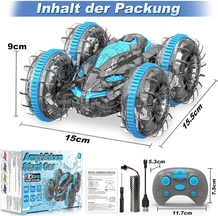MidiVix Amphibienfahrzeug Ferngesteuertes Auto, 90 Min Spielzeit, 2.4GHz Double-Sided Stunt RC Auto