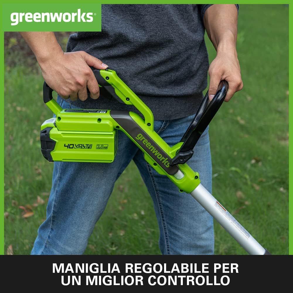 Greenworks 40V Akku Rasentrimmer & Kantenschneider mit Rad für klein-mittelgrosse Gärten, 33m Schnit