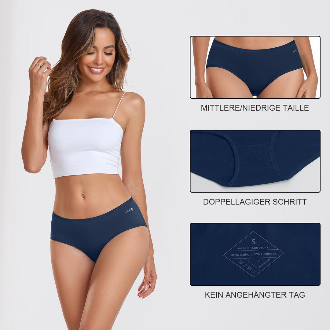 coskefy Unterhosen Damen, 6er Pack Slips Damen Baumwolle, Bequeme Frauen Unterwäsche, Atmungsaktiv P