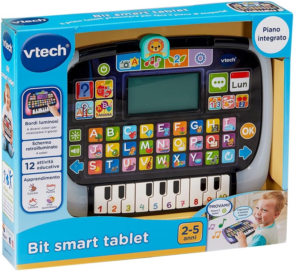 VTech Bit Smart Tablet, Lern-Tablet für Kinder mit Hintergrundbeleuchtung, ABC-Tastatur und 10 Klavi