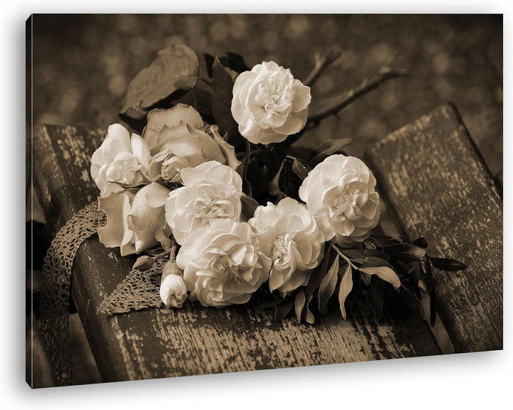 deyoli Rosafarbene Rosen Format: 80x60 Effekt: Sepia als Leinwandbild, Motiv fertig gerahmt auf Echt