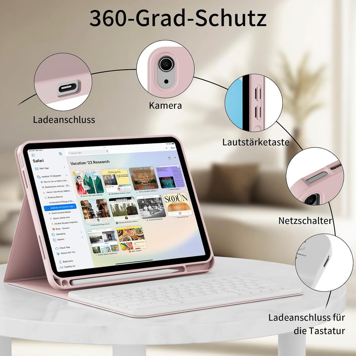 ZOPSGYU Hülle mit Tastatur für iPad (A16) 11/10 Generation (2025/2022, 11/10.9 Zoll), Schutzhülle mi